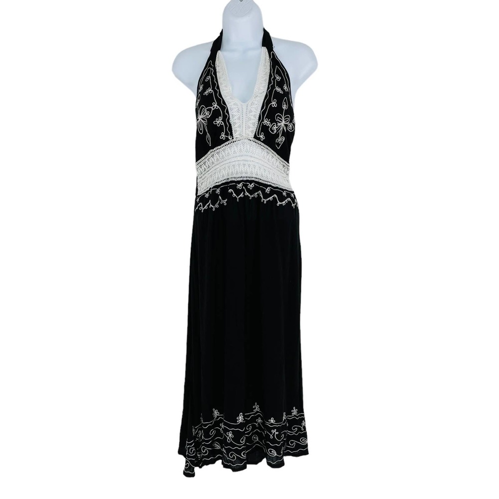NWT Riviera Sun Women's L Halter Neck Maxi Swim Cover Up Beach Dress Lace Detail